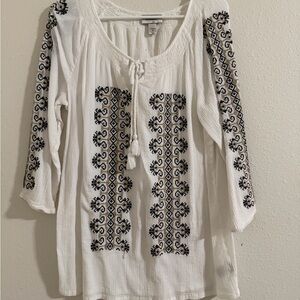 Dressbarn White Blouse with Black Embroidery
